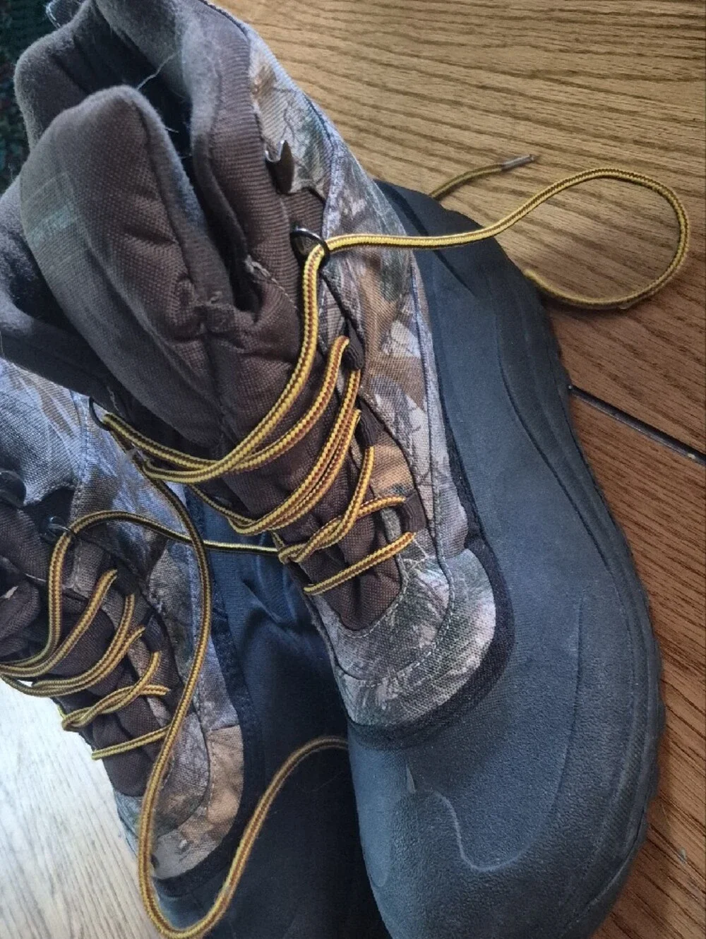 Ozark Trail Men's Brown Camo Lace-Up Hunting Boots with Yellow Laces